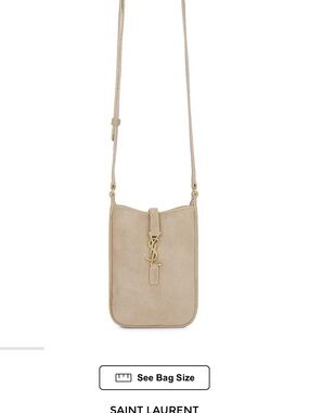 Saint Laurent Beige Suede Crossbody Phone Pouch with Gold YSL